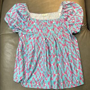 Southern Grace Colorful Puff Sleeve Top, size L. NWOT